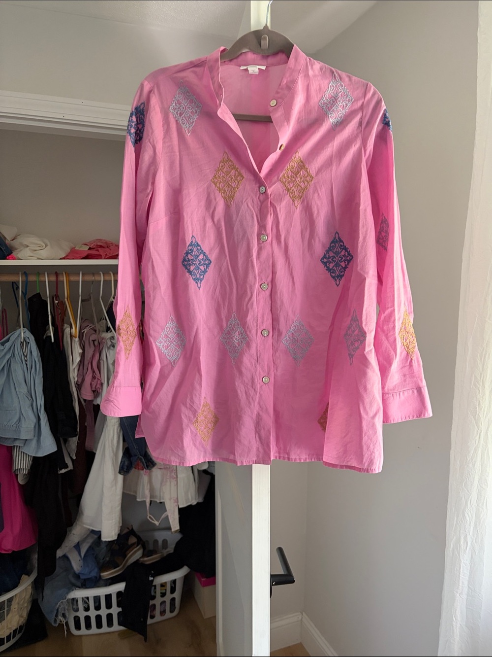 J. Jill Pink Embroidered Button-Up Tunic top size xs